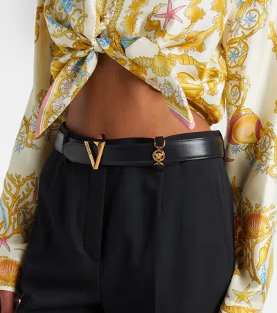 Versace Logo Leather Belt In Gold