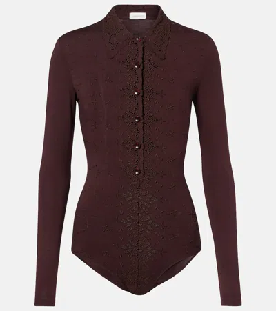 Magda Butrym Embroidered Cotton-blend Bodysuit In Brown