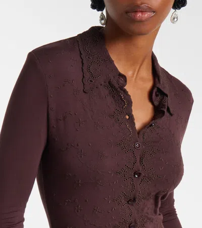 Magda Butrym Embroidered Cotton-blend Bodysuit In Brown