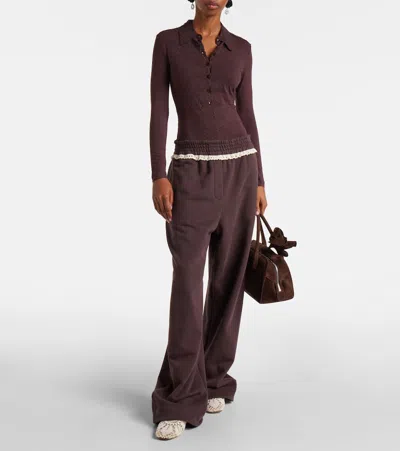 Magda Butrym Embroidered Cotton-blend Bodysuit In Brown