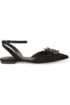 Dolce & Gabbana Bellucci Crystal-embellished Suede Point-toe Flats In Black