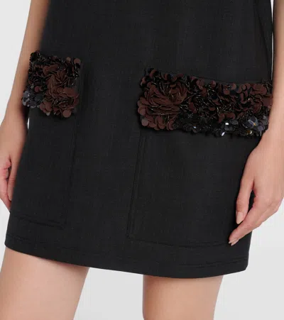 Plan C Sequined Wool-blend Minidress In Black