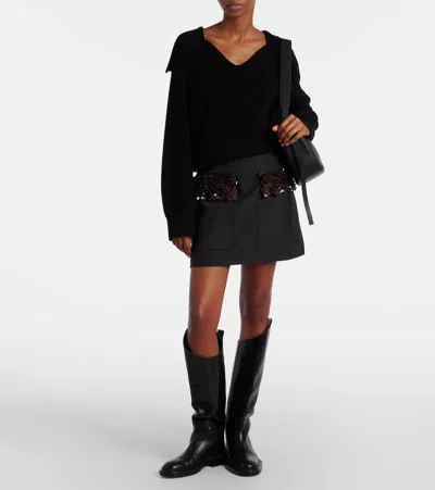 Plan C Sequined Wool-blend Miniskirt In Gray