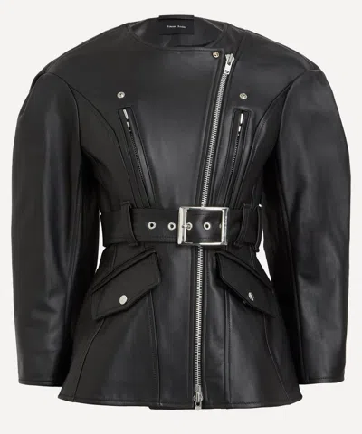 Simone Rocha Leather Motorcycle Jacket With A Bow On The Back In Black