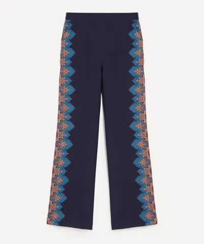 Etro Floral Print Silk Trousers In Blue