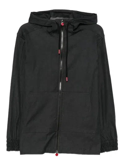 Kiton Zip-up Hooded Jacket Kangaroo Pocket In Black