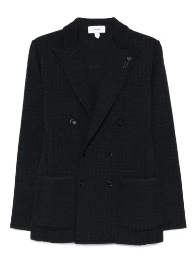 Lardini Double-breasted Jacket With Houndstooth Pattern In Black