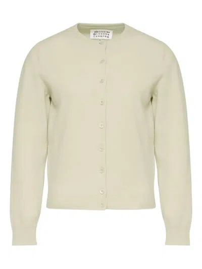 Maison Margiela Wool Buttoned Crew Neck Cardigan In Green