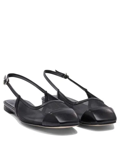 Aeyde Pointed Toe Flat Sole Sandals With Mesh Panels In Black