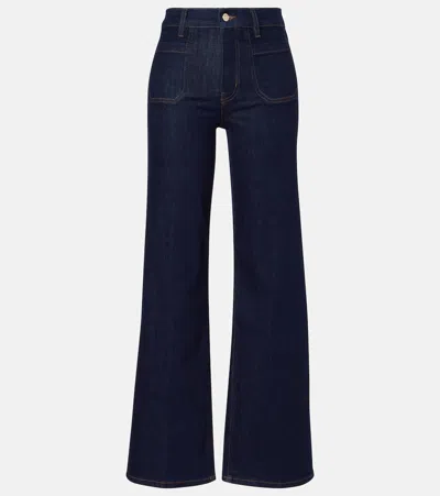 Frame Le Pixie Slim Palazzo Patch Pocket High Waist Wide Leg Jeans In Blue
