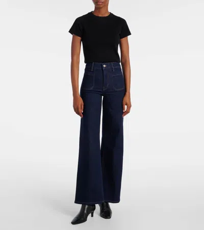 Frame Le Pixie Slim Palazzo Patch Pocket High Waist Wide Leg Jeans In Blue