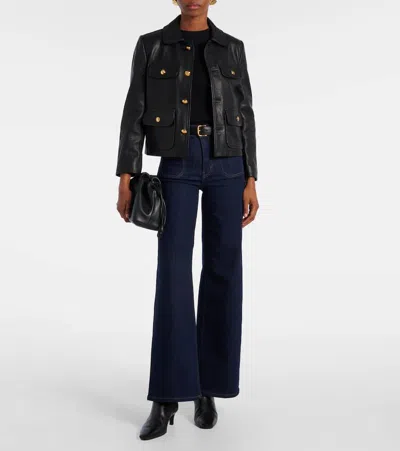 Frame Le Pixie Slim Palazzo Patch Pocket High Waist Wide Leg Jeans In Blue