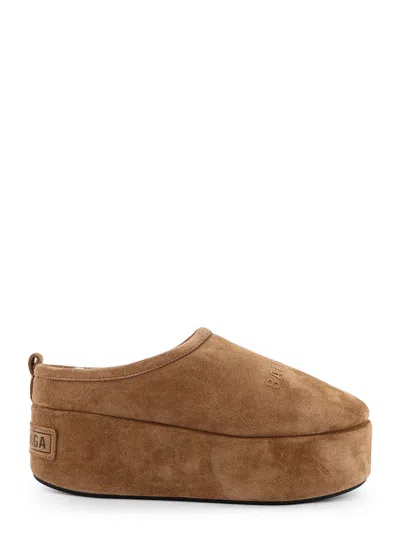 Balenciaga Women Alaska Soft Suede Mule With Plateau In Brown