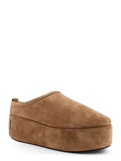 Balenciaga Women Alaska Soft Suede Mule With Plateau In Brown
