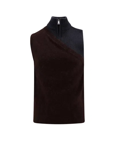 Fendi Paneled Wool Sleeveless Sweater Vest In Black