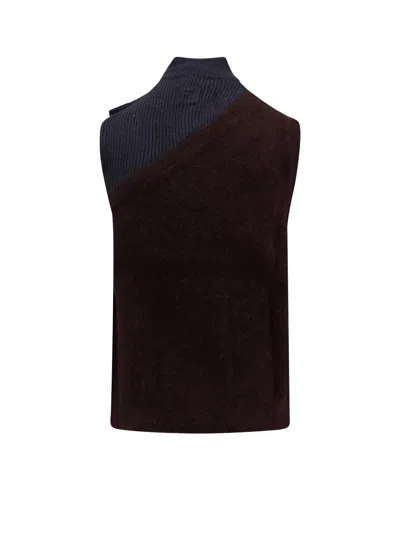 Fendi Paneled Wool Sleeveless Sweater Vest In Black