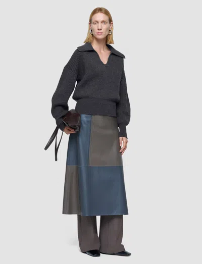 Joseph Light Cardigan Stitch Open Neck Jumper In Gray