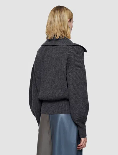 Joseph Light Cardigan Stitch Open Neck Jumper In Gray