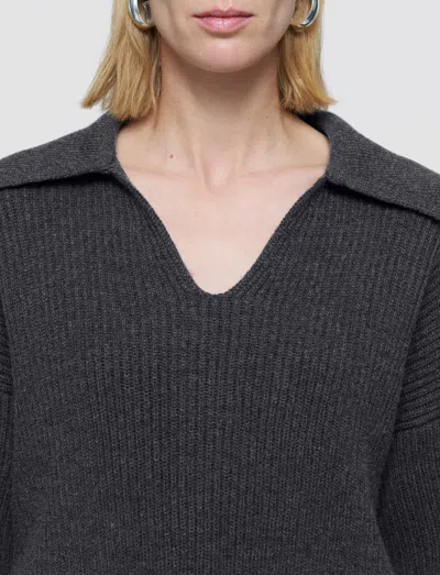 Joseph Light Cardigan Stitch Open Neck Jumper In Gray