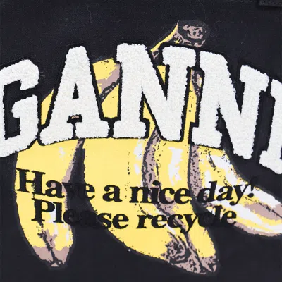 Ganni Banana Print Large Tote Bag In Black