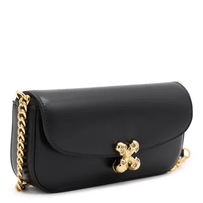 Alexander Mcqueen Black Leather Skull Flower Small Shoulder Bag In Animal Print