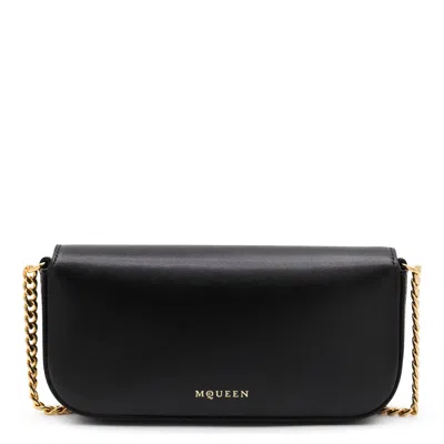 Alexander Mcqueen Black Leather Skull Flower Small Shoulder Bag In Animal Print