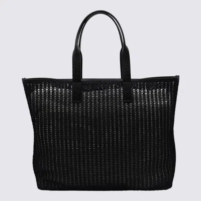 Dolce & Gabbana Rectangular Woven Crochet Tote Bag Handles In Black