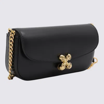 Alexander Mcqueen Black Leather Skull Flower Small Shoulder Bag In Animal Print