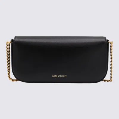 Alexander Mcqueen Black Leather Skull Flower Small Shoulder Bag In Animal Print