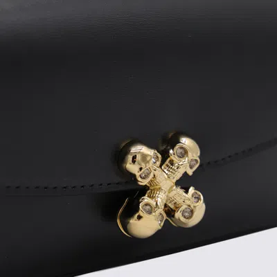 Alexander Mcqueen Black Leather Skull Flower Small Shoulder Bag In Animal Print