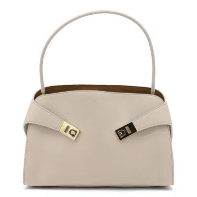 Ferragamo Light Grey Leather Hug Soft Shoulder Bag In Brown