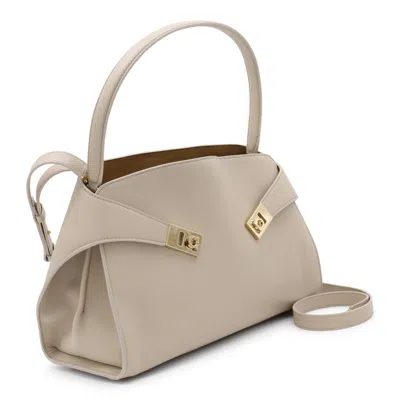 Ferragamo Light Grey Leather Hug Soft Shoulder Bag In Brown