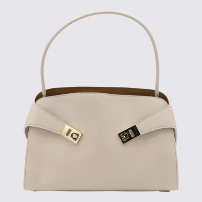 Ferragamo Light Grey Leather Hug Soft Shoulder Bag In Brown