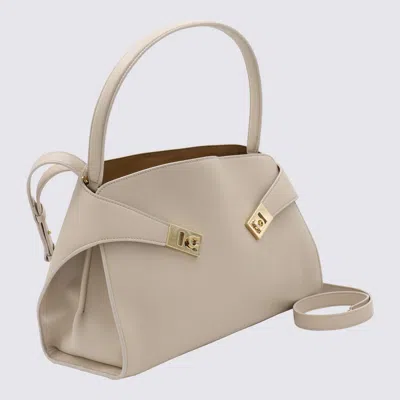Ferragamo Light Grey Leather Hug Soft Shoulder Bag In Brown