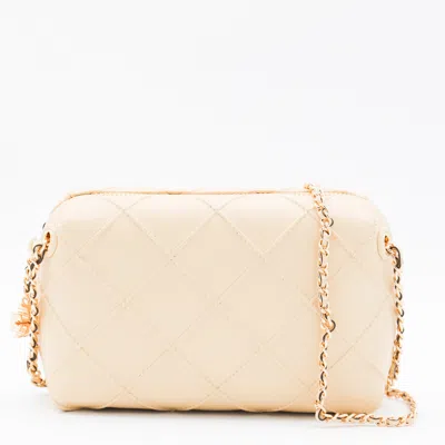 Tory Burch Mini Fleming Quilted Leather Shoulder Bag In White