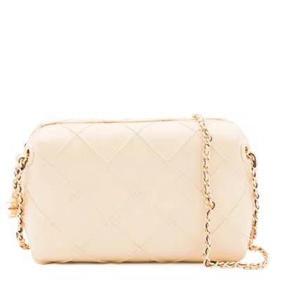 Tory Burch Mini Fleming Quilted Leather Shoulder Bag In White