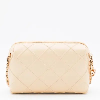 Tory Burch Mini Fleming Quilted Leather Shoulder Bag In White