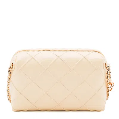 Tory Burch Mini Fleming Quilted Leather Shoulder Bag In White