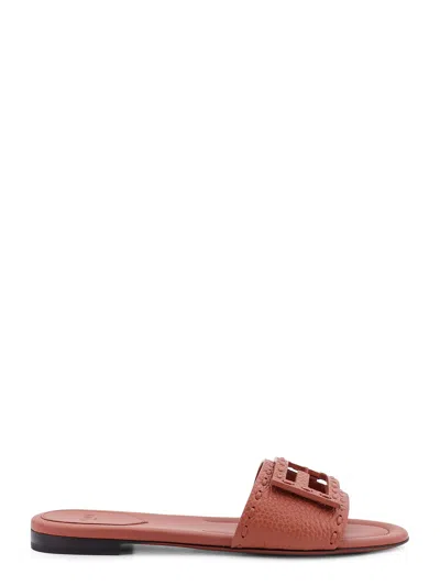 Fendi Baguette Leather Slides With Macro Selleria Topstitches In Brown