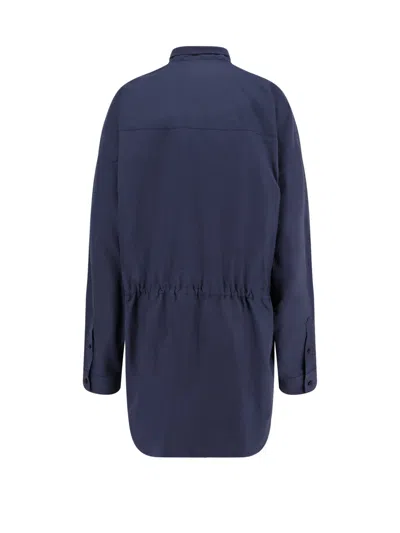 Balenciaga Elasticated Waistband Cotton Shirt Mini Dress In Blue