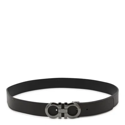 Ferragamo Men Gancini Adjustable And Reversible Belt In Black