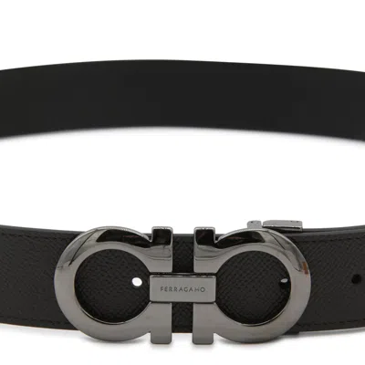 Ferragamo Men Gancini Adjustable And Reversible Belt In Black