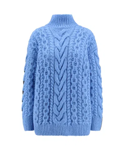 Stella Mccartney Two-tone Cable Knit Oversized Sweater In Blue