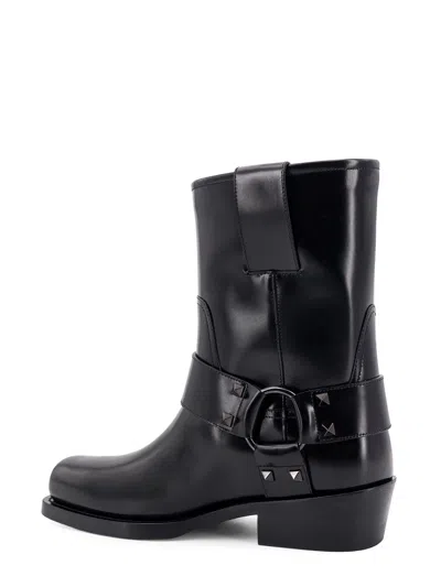 Valentino Biker Leather Boots With Iconic Studs