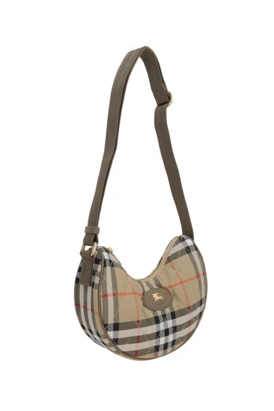 Burberry Horseshoe Check Quilted Canvas Hobo Bag In Nude