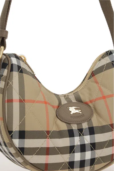 Burberry Horseshoe Check Quilted Canvas Hobo Bag In Nude