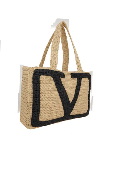 Valentino Borsa Shopping Viva Superstar Grande In Rafia Donna In Black