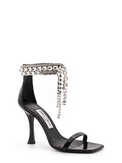 Jimmy Choo Black Vintage Leather Sandals With Crystals Detail In Black