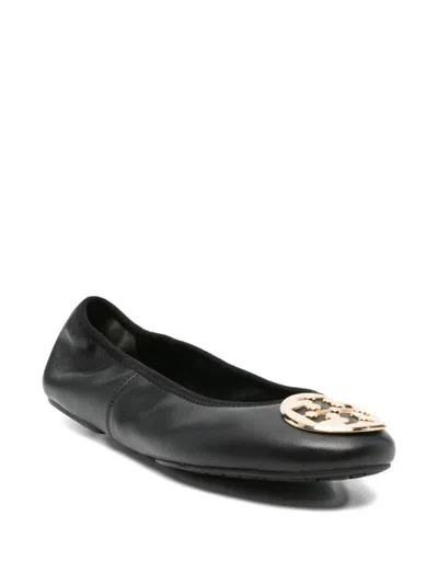 Tory Burch Logo-plaque Leather Ballet Flats In Black