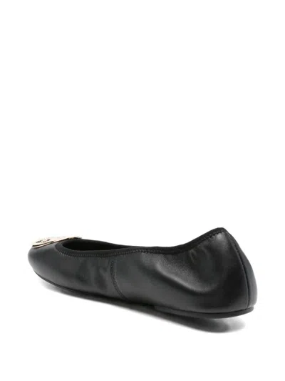 Tory Burch Logo-plaque Leather Ballet Flats In Black